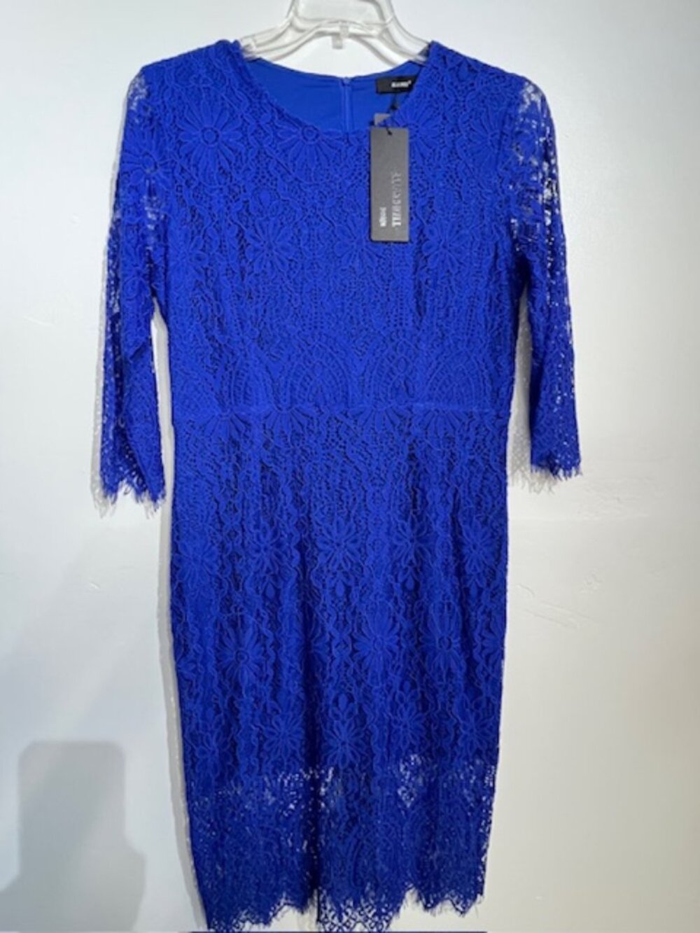 ALLANDWELL Womens Floral Lace Knee-Length Bodycon Party Dress Royal Blue Large